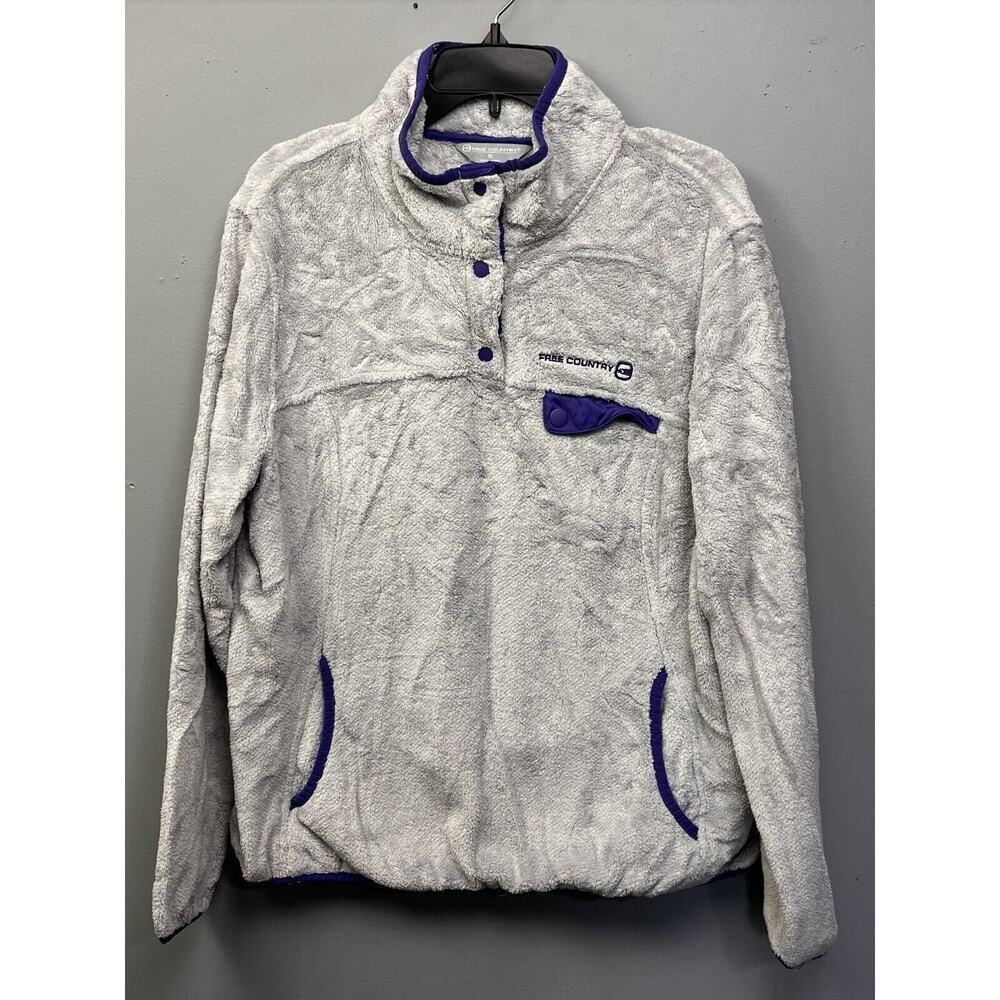 Free Country Fleece pullover Womens XL Gray Purple 1/4‎ Snap pockets Outdoors